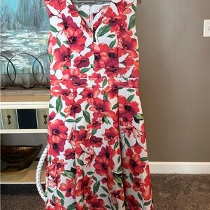 Calvin Klein Red and Green Floral Midi Dress